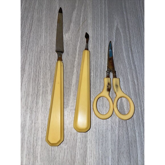 Vintage 1940s French Ivory Celluloid Vanity Dresser Set Lot Flawed. See Picture - Picture 8 of 16